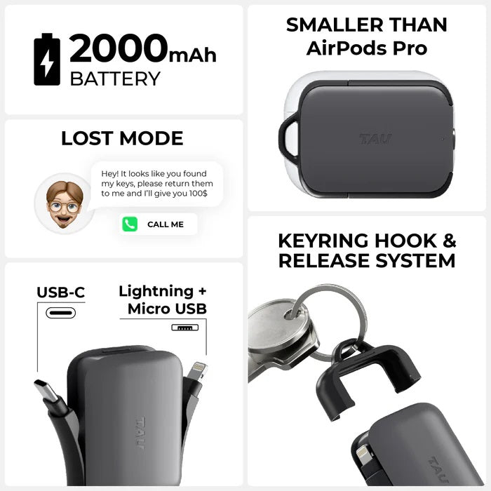 ROLLING SQUARE TAU 2 EMERGENCY KEYRING POWER BANK 2000MAH - ALAMAT
