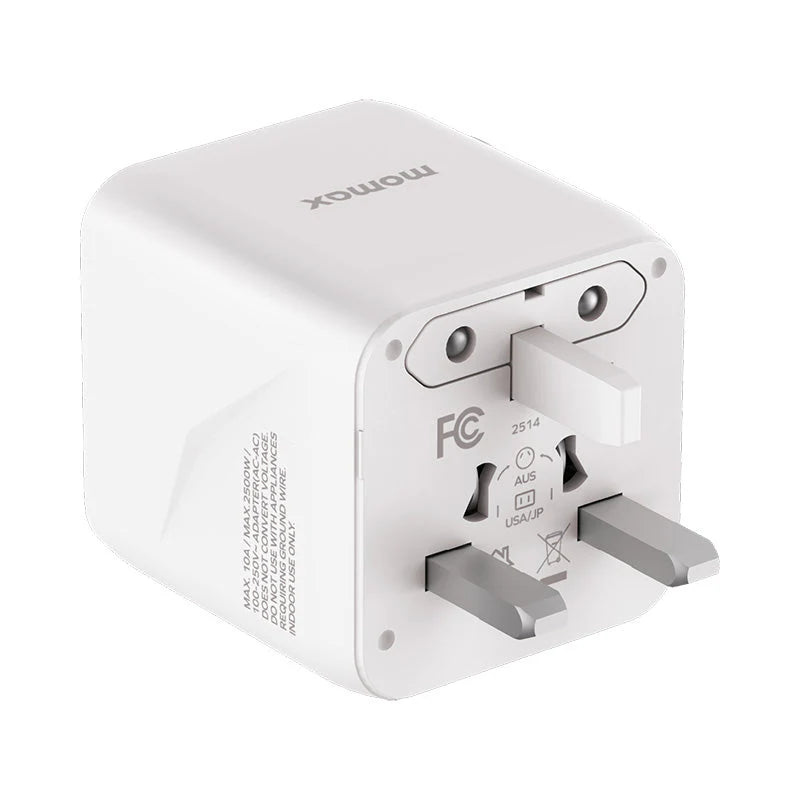 Momax 1-World²
2-Port USB-A and USB-C GaN Travel Charger 20W - White