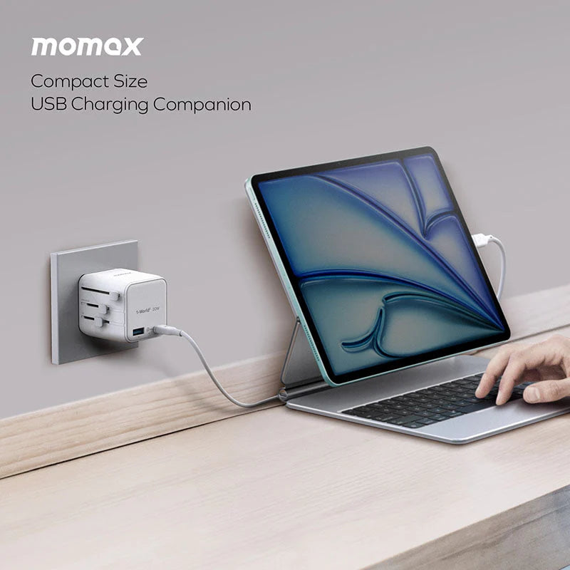 Momax 1-World²
2-Port USB-A and USB-C GaN Travel Charger 20W - White