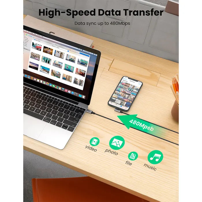 UGREEN Type C Male to Lightning Male Angled Cable Alu Case with Braid 1.5m - Best Buy Tech