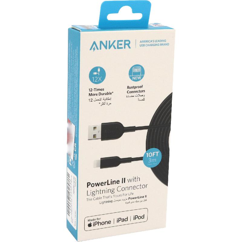 ANKER POWERLINE + II LIGHTNING CABLE 10FT UN(A8454H12) - BLACK - Best Buy Tech