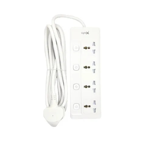 وصلة كهربائية LightX مزودة بمفتاح، 4 مقابس، طول 5 أمتار، مع مفتاح فردي.