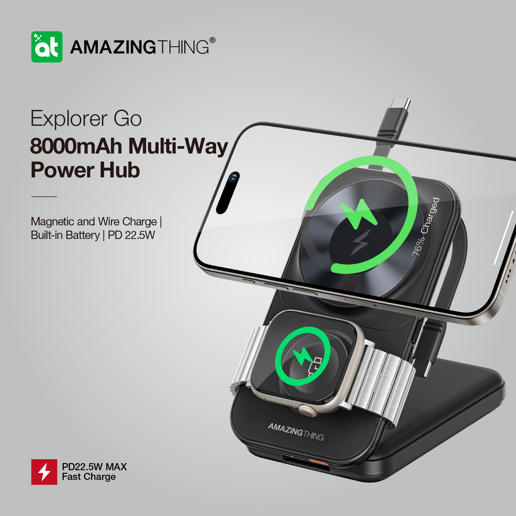 Amazingthing Thunder Pro Mag 6in1 Pd 22.5w 8000mah Power Station With Stand