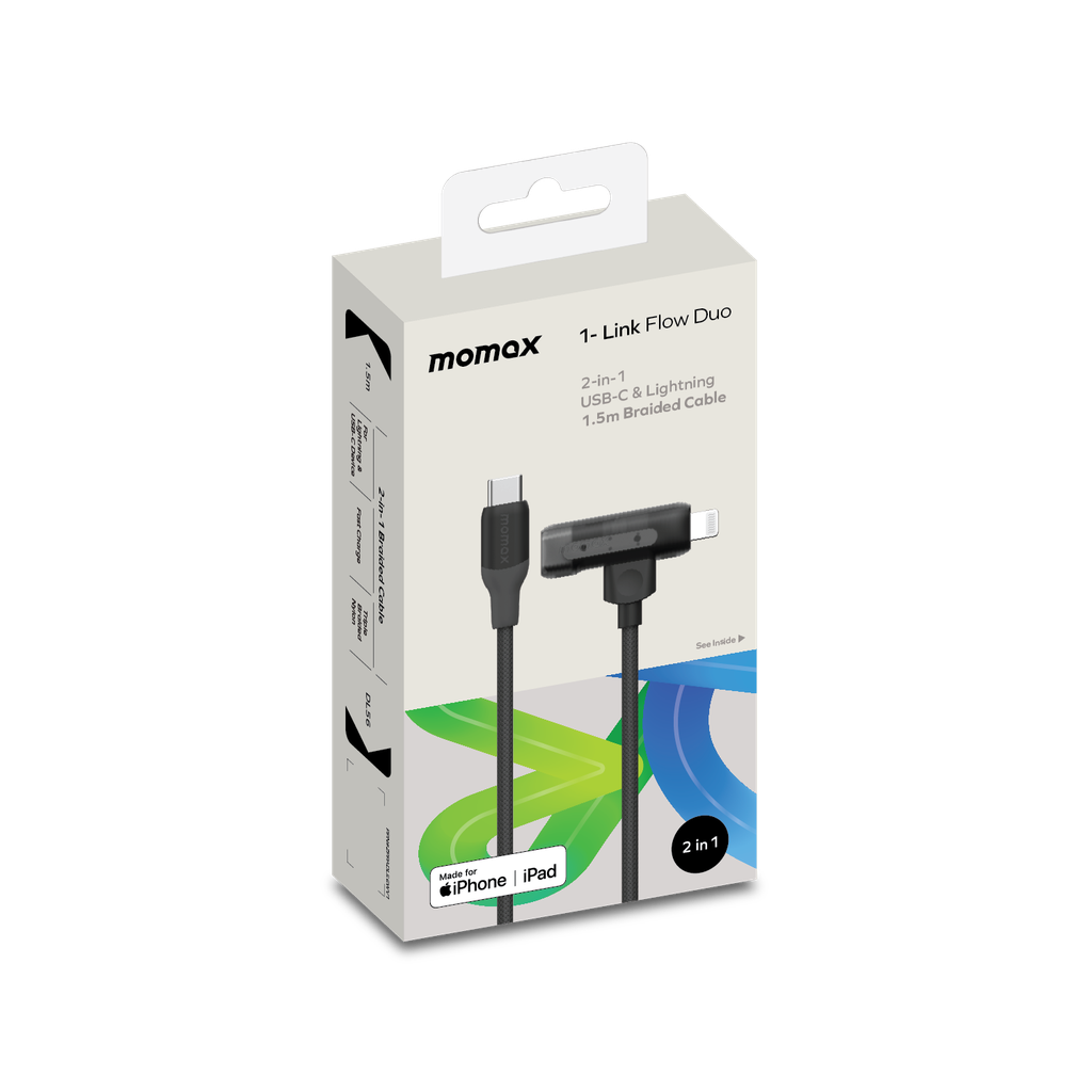 MOMAX 1-LINK FLOW DUO 2IN1 USB-C TO USB-C+LIGHTNING CABLE 1.5M - ALAMAT