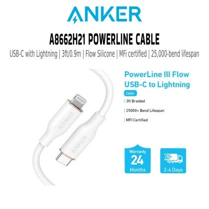 ANKER POWERLINE III FLOW USB-C WITH LIGHTNING CONNECTOR 3FT(A8662H21)-WHITE - Best Buy Tech