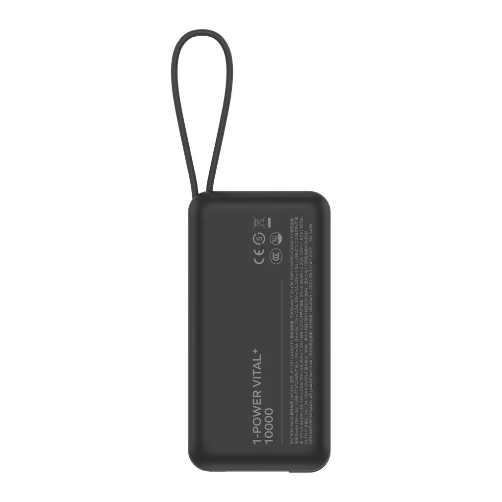 MOMAX 1 – Power Bank Vital 10000mAh with 2 Cables (USB-C, 30W)