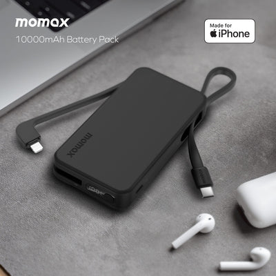 MOMAX 1-POWER VITAL+ 10000mAh POWER BANK WITH BUILT IN USB-C & LIGHTNING CABLE
