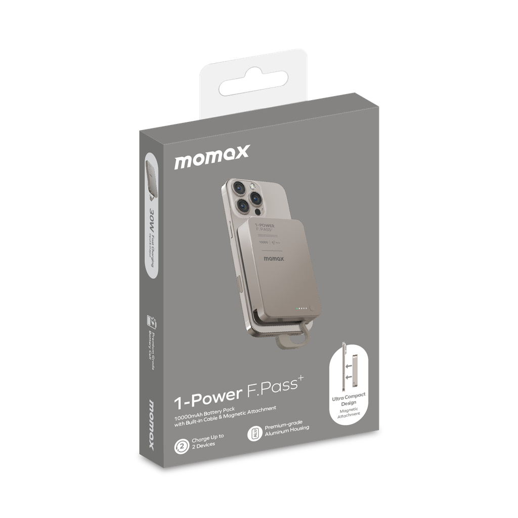 Momax 1-power F.pass+ 10000mah Power Bank With Built-in Cable & Magnetic Attachment
