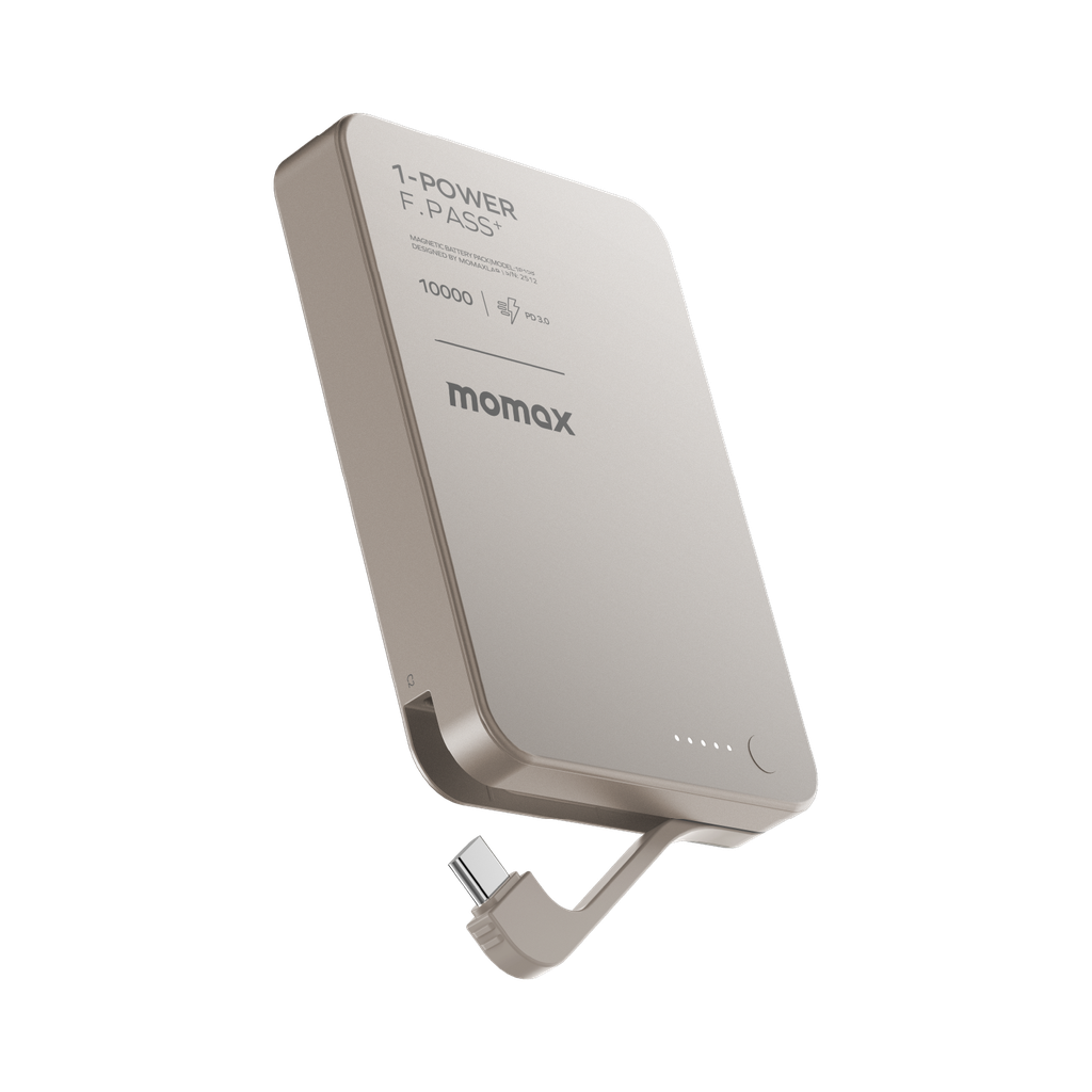 Momax 1-power F.pass+ 10000mah Power Bank With Built-in Cable & Magnetic Attachment