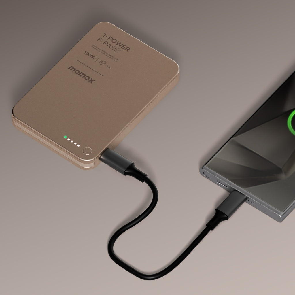 Momax 1-power F.pass+ 10000mah Power Bank With Built-in Cable & Magnetic Attachment