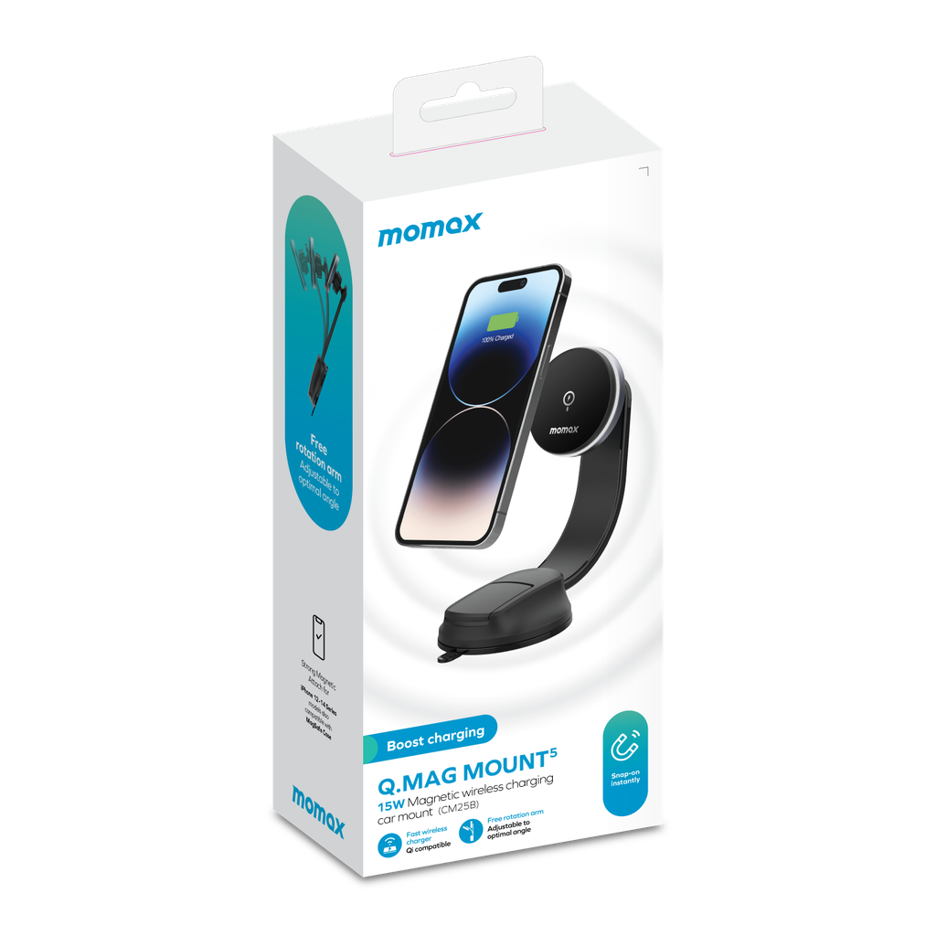 MOMAX Q.MAG MOUNT 5 15W MAGNETIC WIRELESS CHARGING CAR MOUNT (SUCTION CUP MOUNT) - ALAMAT