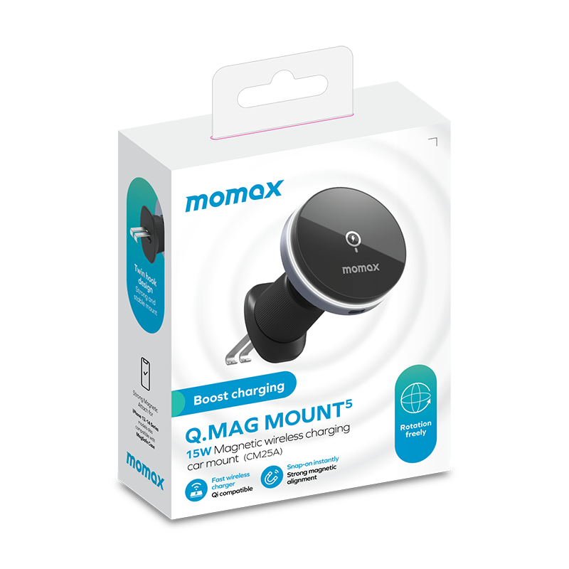 MOMAX Q.MAG MOUNT 5 15W MAGNETIC WIRELESS CHARGING CAR MOUNT (VENT MOUNT) - ALAMAT