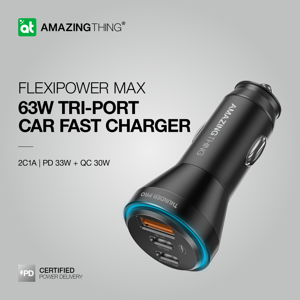 AMAZING THING FLEXI POWER MAX PD 63W 3 PORT CAR CHARGER - Best Buy Tech