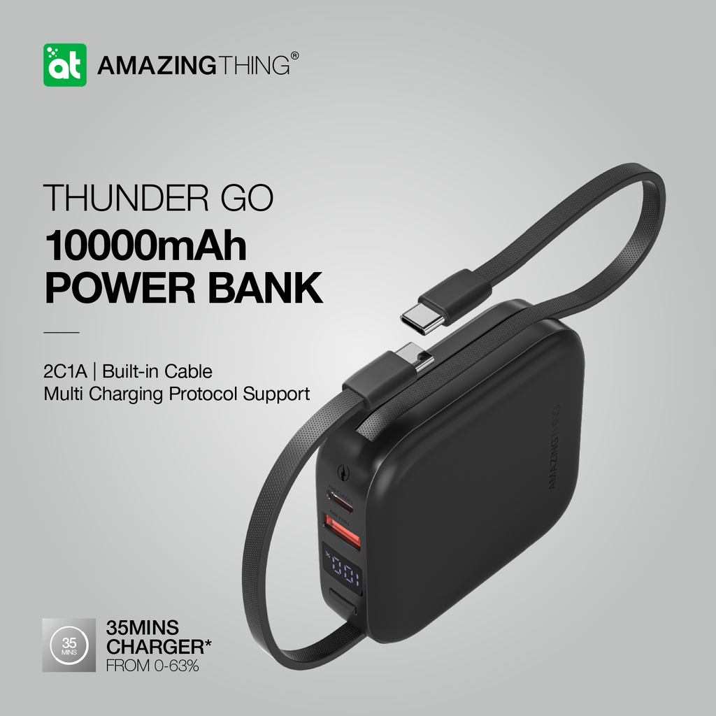AMAZING THING THUNDER GO 10000mAh POWER BANK WITH BUILT-IN 2 USB-C CABLES - Best Buy Tech