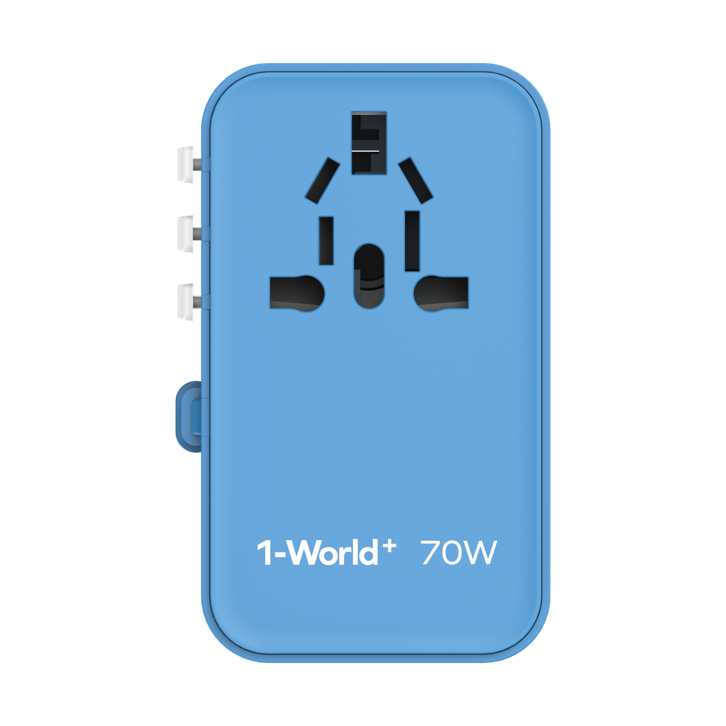 MOMAX 1-WORLD 70W GAN 3 PORT WITH BUILT-IN USB-C CABLE AC TRAVEL ADAPTOR - ALAMAT