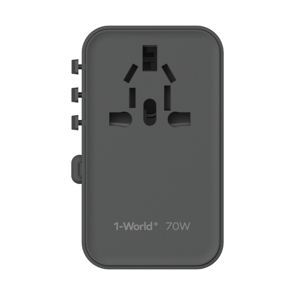 MOMAX 1-WORLD 70W GAN 3 PORT WITH BUILT-IN USB-C CABLE AC TRAVEL ADAPTOR - ALAMAT