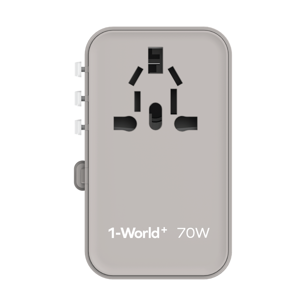 MOMAX 1-WORLD 70W GAN 3 PORT WITH BUILT-IN USB-C CABLE AC TRAVEL ADAPTOR - ALAMAT