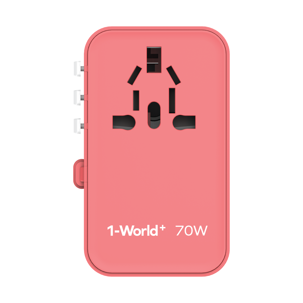 MOMAX 1-WORLD 70W GAN 3 PORT WITH BUILT-IN USB-C CABLE AC TRAVEL ADAPTOR - ALAMAT