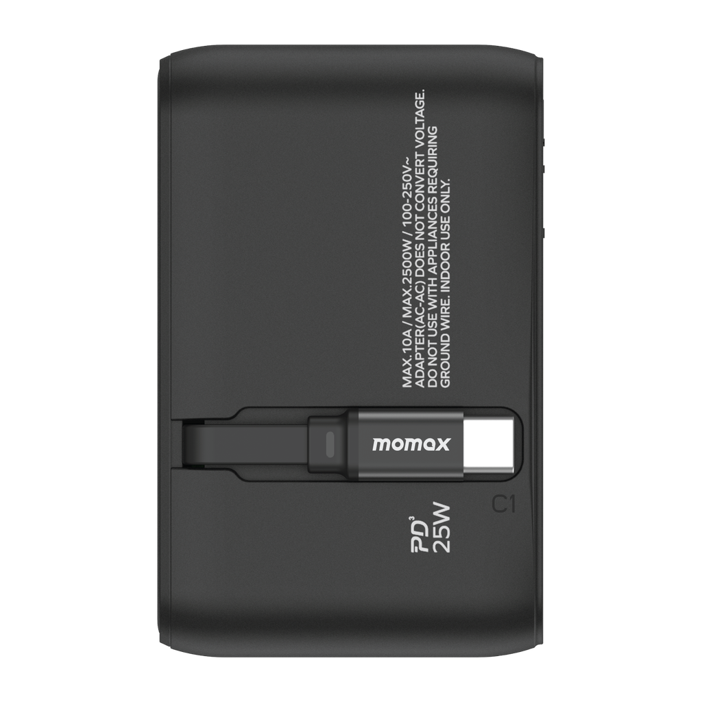 MOMAX 1-WORLD 25W 3 PORT WITH BUILT-IN USB-C CABLE AC TRAVEL ADAPTOR - Best Buy Tech