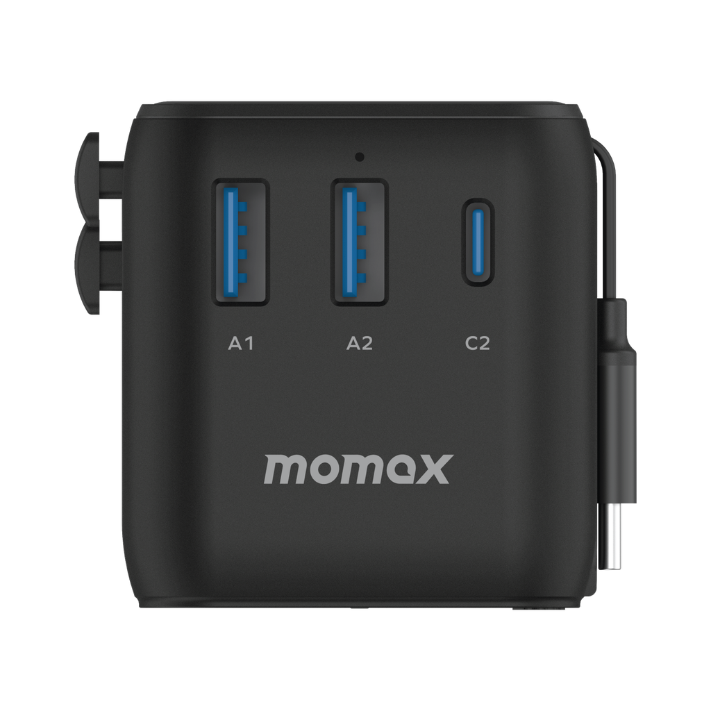 MOMAX 1-WORLD 25W 3 PORT WITH BUILT-IN USB-C CABLE AC TRAVEL ADAPTOR - Best Buy Tech