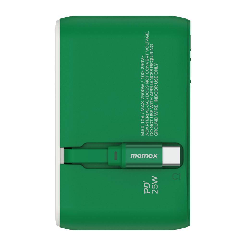 MOMAX 1-WORLD 25W 3 PORT WITH BUILT-IN USB-C CABLE AC TRAVEL ADAPTOR - Best Buy Tech