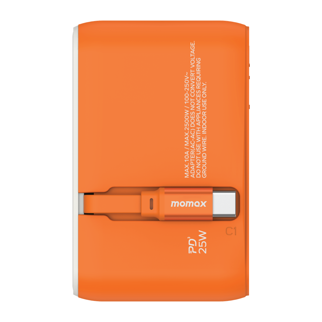 MOMAX 1-WORLD 25W 3 PORT WITH BUILT-IN USB-C CABLE AC TRAVEL ADAPTOR - Best Buy Tech