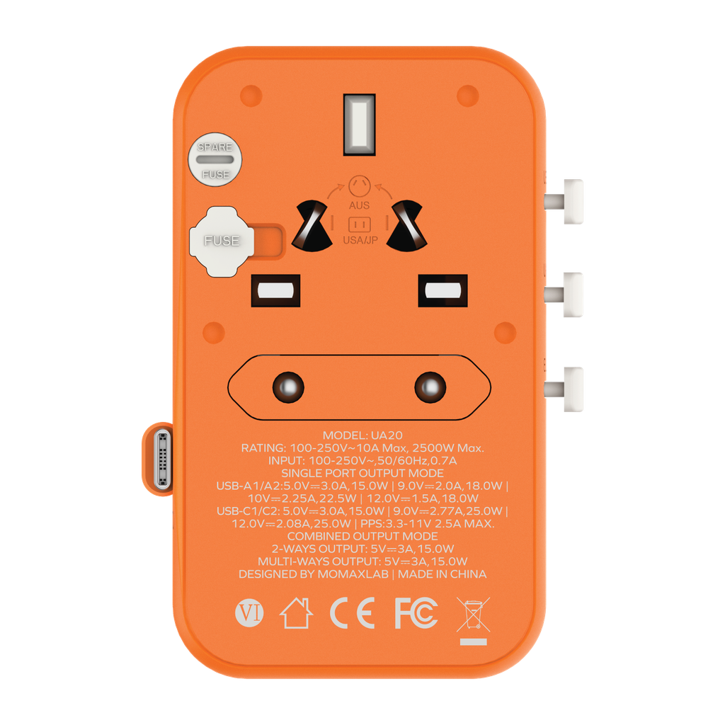 MOMAX 1-WORLD 25W 3 PORT WITH BUILT-IN USB-C CABLE AC TRAVEL ADAPTOR - Best Buy Tech