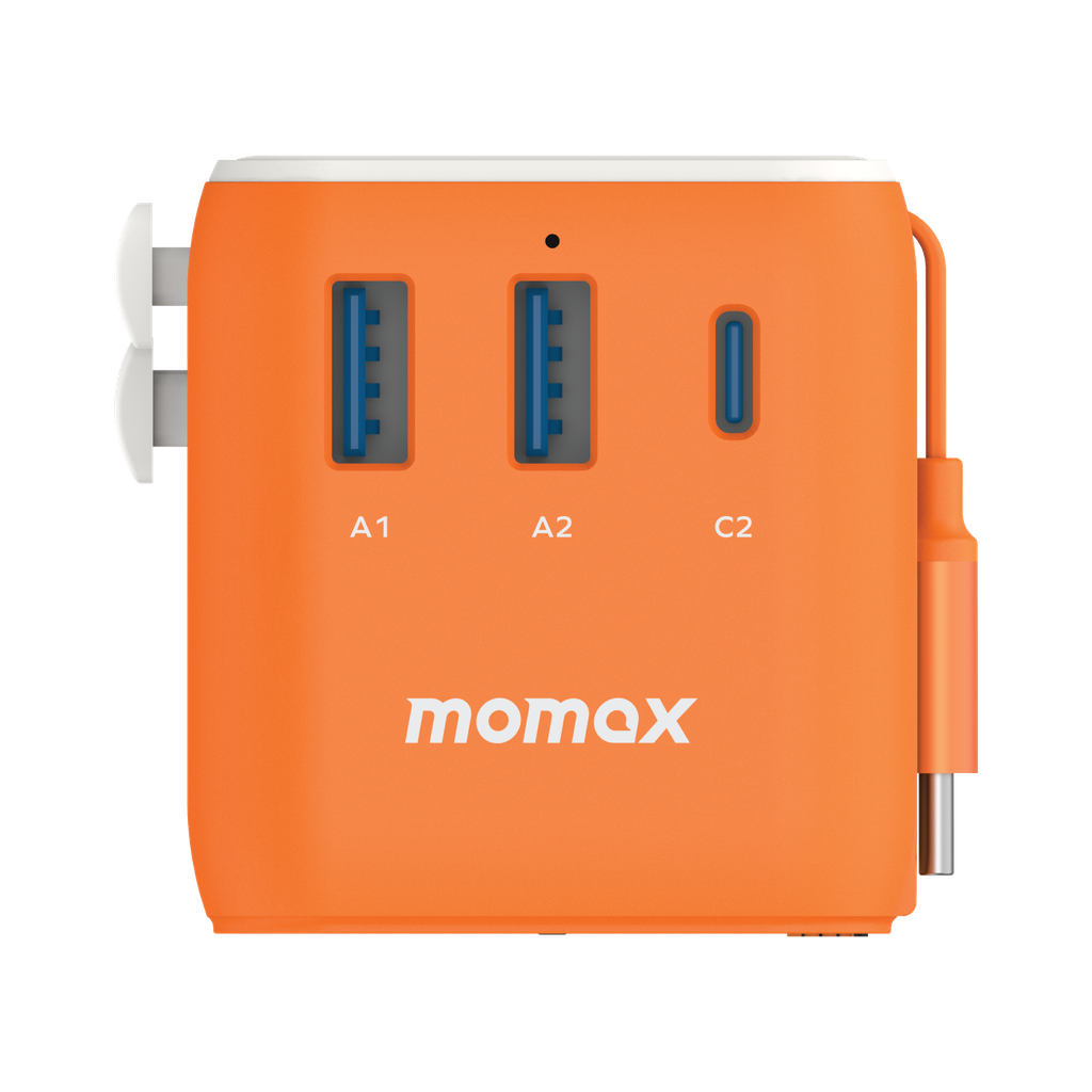 MOMAX 1-WORLD 25W 3 PORT WITH BUILT-IN USB-C CABLE AC TRAVEL ADAPTOR - Best Buy Tech