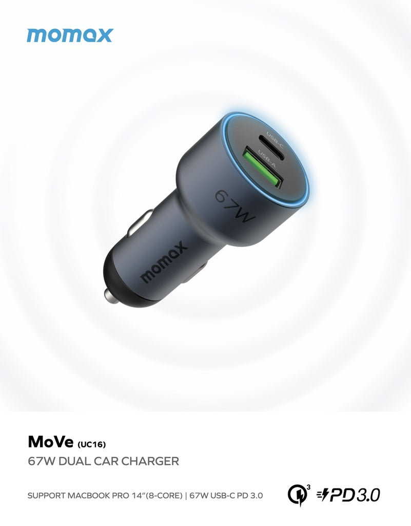 MOMAX MOVE 67W DUAL PORT CAR CHARGER - ALAMAT