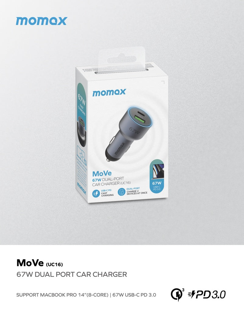 MOMAX MOVE 67W DUAL PORT CAR CHARGER - ALAMAT