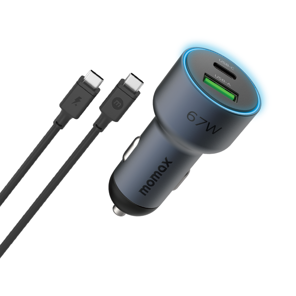 MOMAX MOVE 67W DUAL PORT CAR CHARGER+ 1MTR 100W C TO C CABLE - ALAMAT