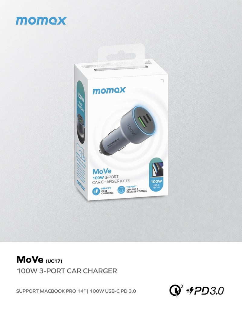 MOMAX MOVE 100W TRIPLE PORT CAR CHARGER - ALAMAT