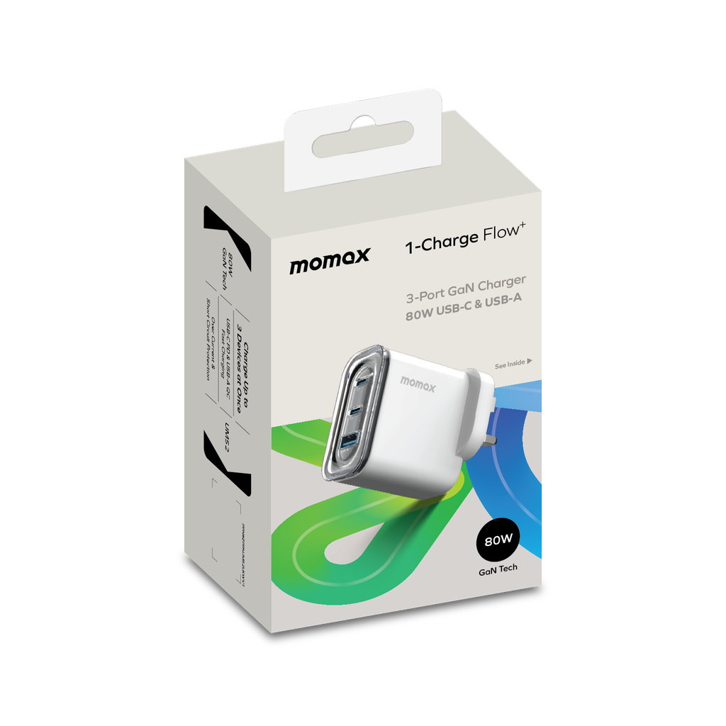 MOMAX 1-CHARGER FLOW PLUS PD 80W 3 PORTS GAN WALL CHARGER - ALAMAT