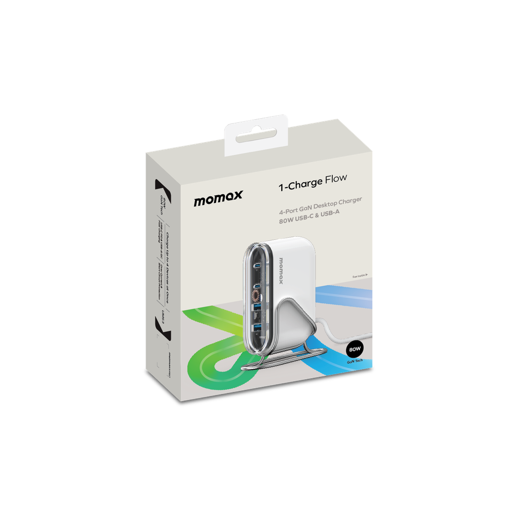 MOMAX 1-CHARGER FLOW PD 80W 4 PORTS GAN DESKTOP CHARGER - ALAMAT