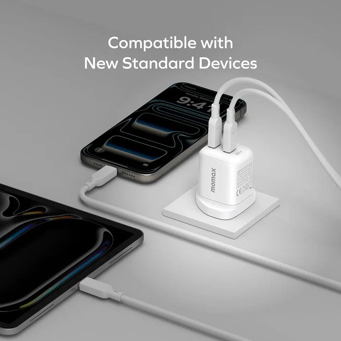 MOMAX 1-CHARGE 45W 2-PORT GAN CHARGER 2X USB-C - WHITE