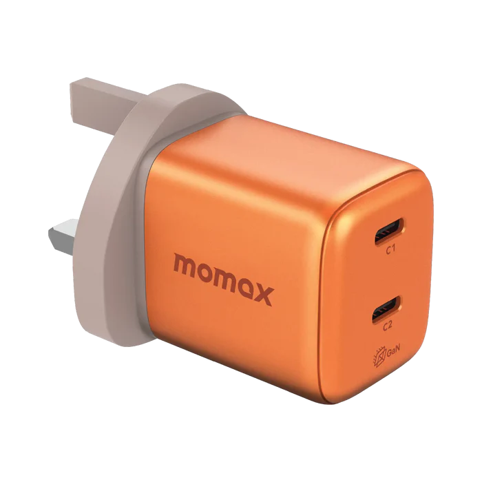 MOMAX 1-CHARGE 45W 2-PORT GAN CHARGER 2X USB-C - ORANGE