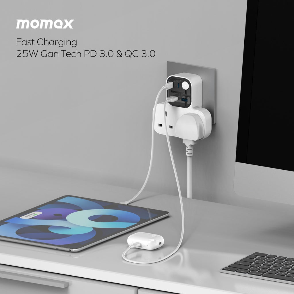 MOMAX 1-CHARGER WORK FLOW T-SHAPED EXTENTION 2 SOCKET WITH USB - Best Buy Tech