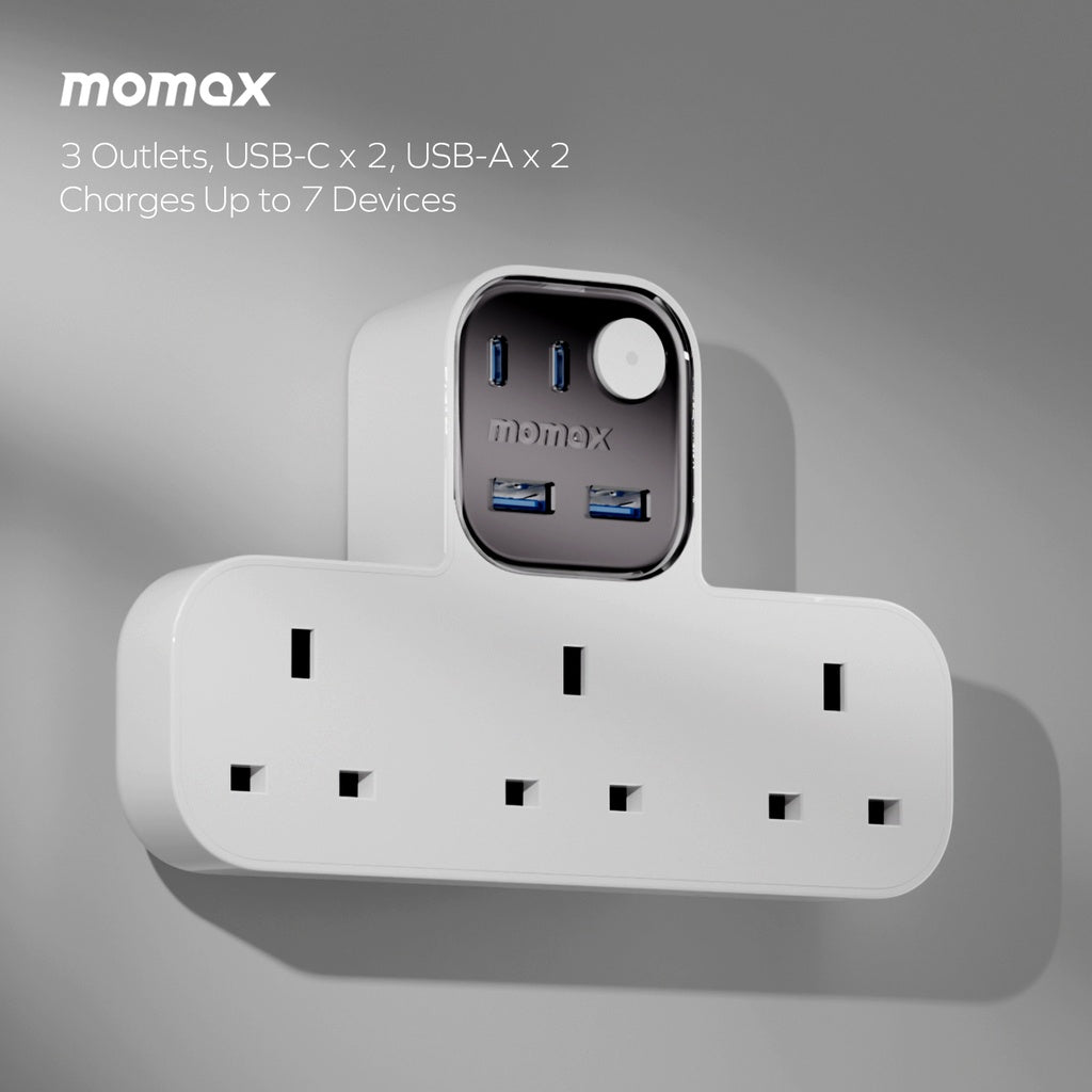 MOMAX 1-CHARGER WORK FLOW T-SHAPED EXTENTION 3 SOCKET WITH USB - Best Buy Tech