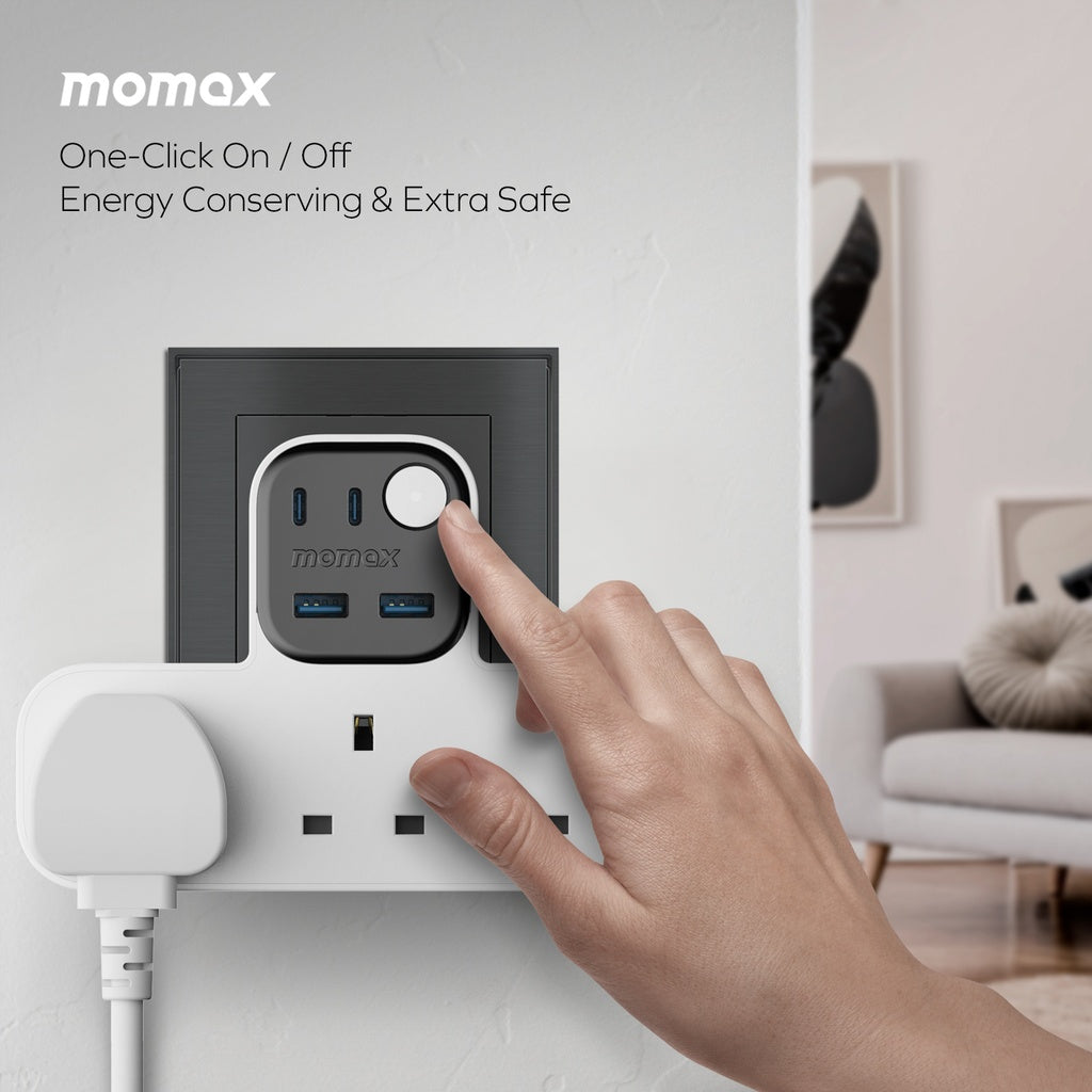 MOMAX 1-CHARGER WORK FLOW T-SHAPED EXTENTION 3 SOCKET WITH USB - Best Buy Tech