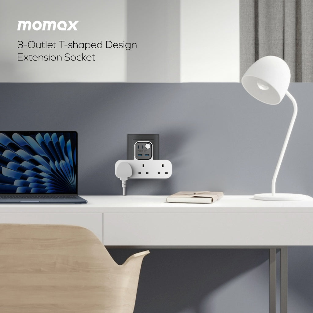 MOMAX 1-CHARGER WORK FLOW T-SHAPED EXTENTION 3 SOCKET WITH USB - Best Buy Tech