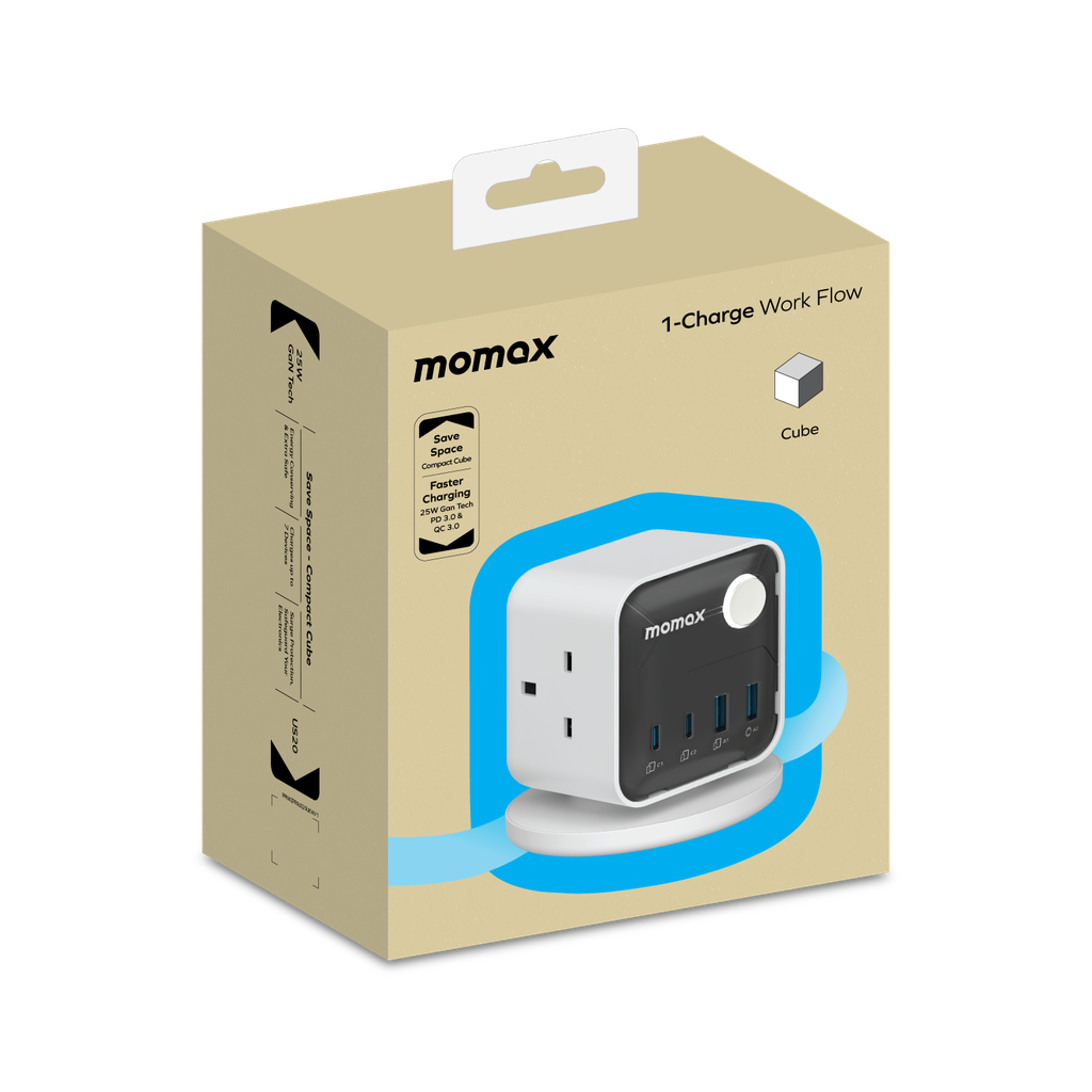 MOMAX 1-CHARGE WORK FLOW 3-OUTLET POWER CUBE WITH USB - Best Buy Tech