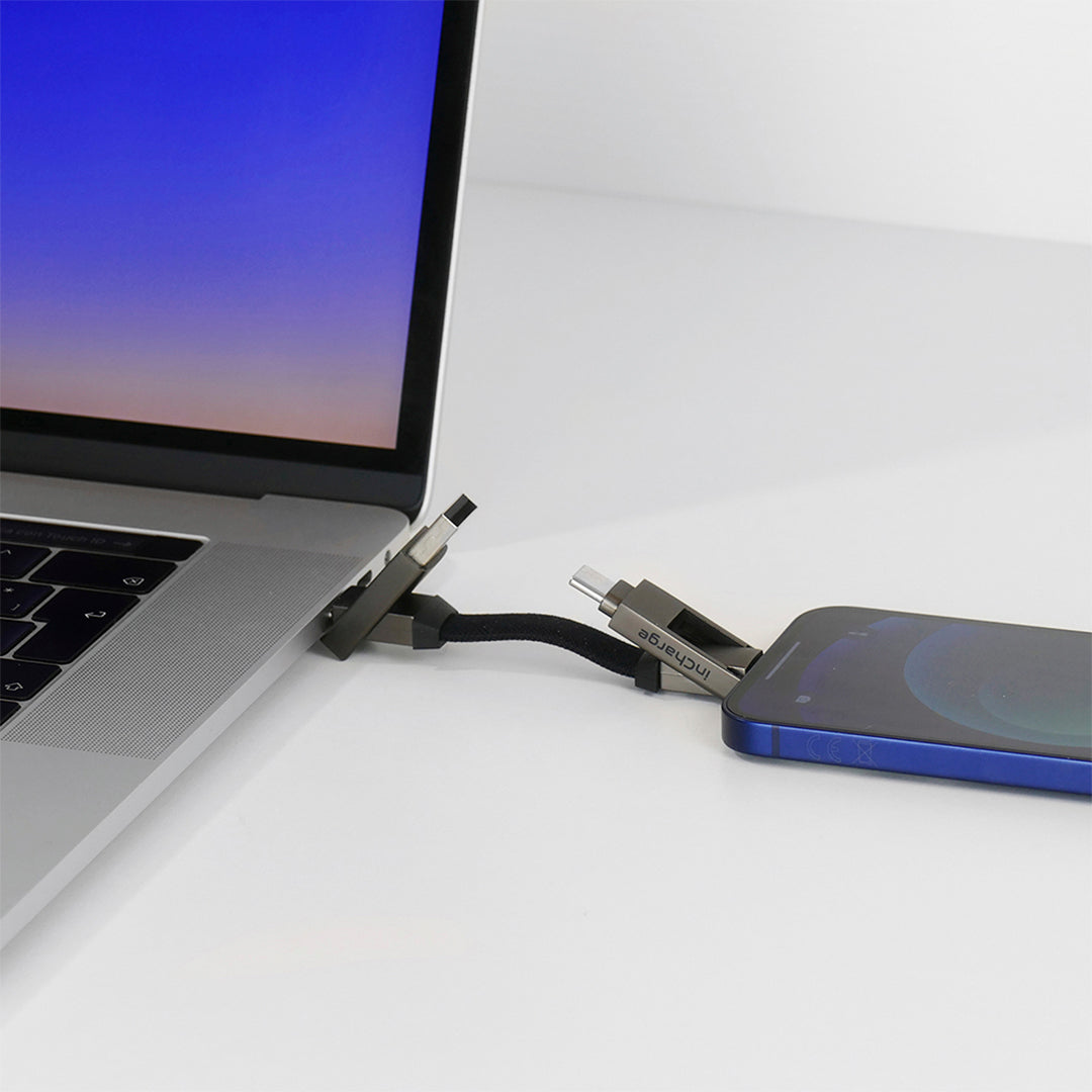 Rolling Square In-Charge® 6 in 1 Charging Cable 0.25ft Mercury Gray - ALAMAT