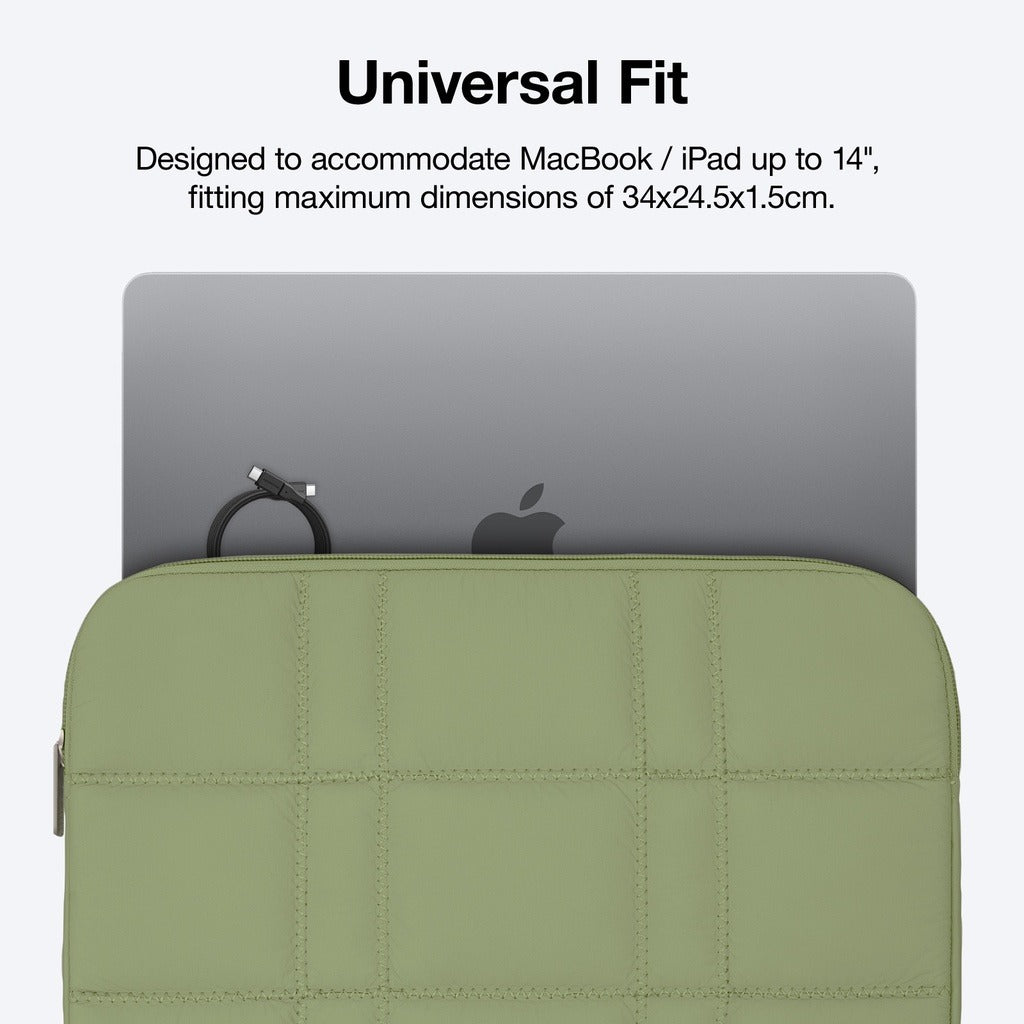 Amazingthing Puffy Pouch 360 Cushioned Protection for Macbook/ipad 14 Inch Gn