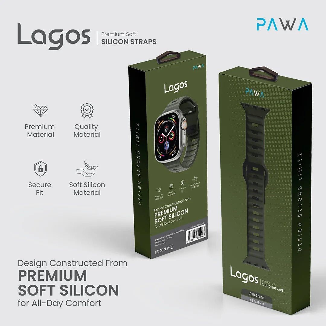 Pawa Lagos Premium Soft Silicon Straps | Ash Green