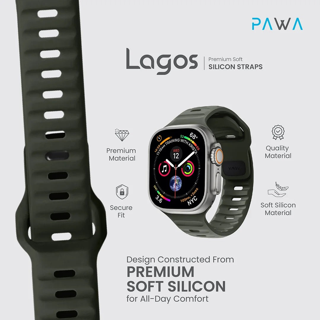 Pawa Lagos Premium Soft Silicon Straps | Ash Green