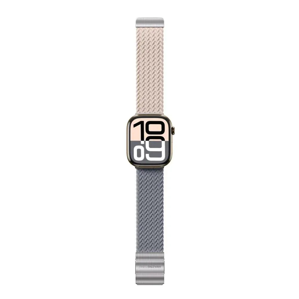 Amazingthing Nylon Strap for Apple Watch 45/46/49mm - Pink and Gray