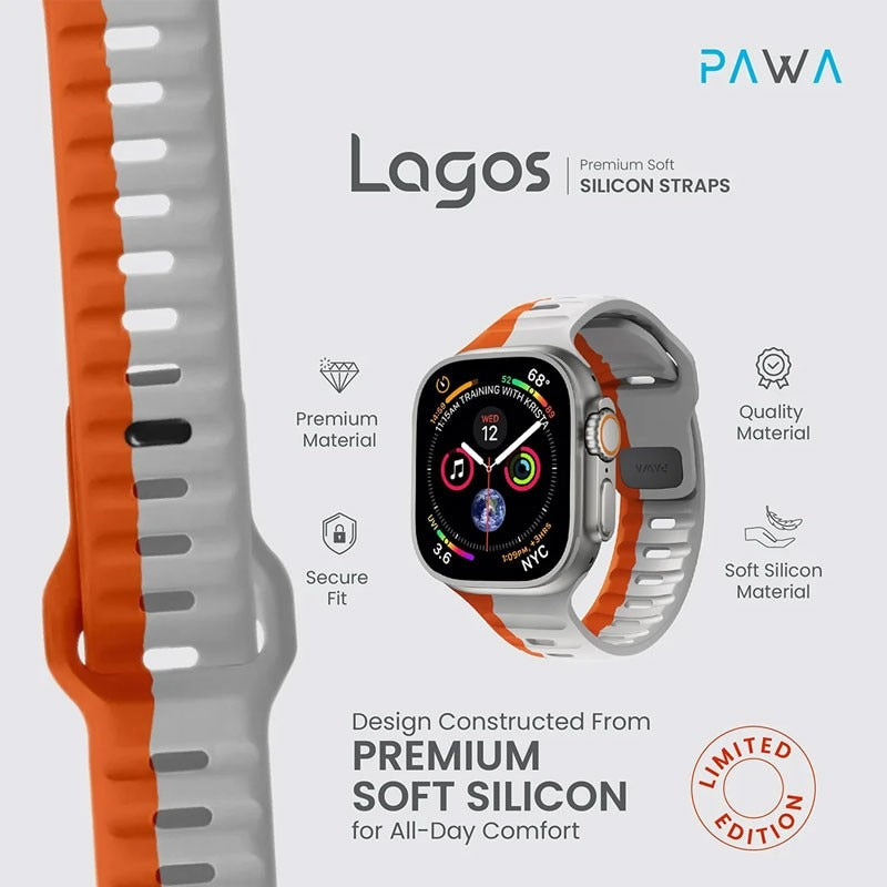 Pawa Lagos Limited Edition Premium Soft Silicon Straps, Grey And Orange