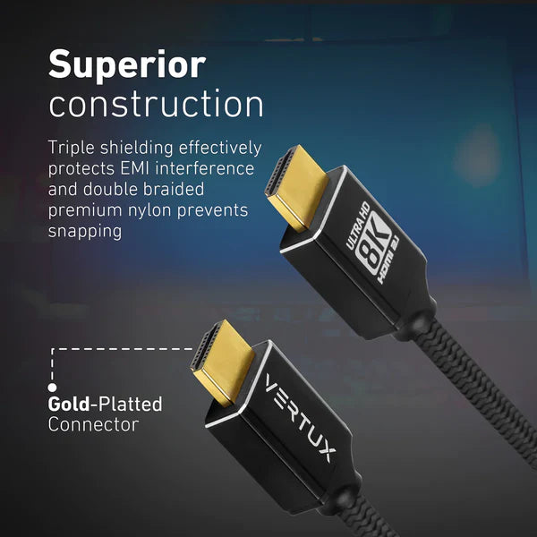 VERTUX 8K NYLON BRAIDED HIGH DEFINITION HDMI 2.1 CABLE 3M BK VERTUX 8K NYLON BRAIDED HIGH DEFINITION HDMI 2.1 CABLE 3M BK