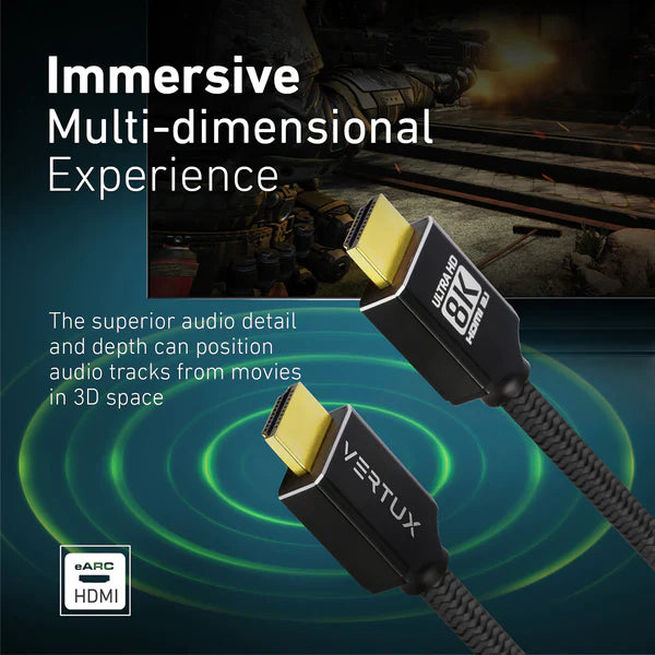 VERTUX 8K NYLON BRAIDED HIGH DEFINITION HDMI 2.1 CABLE 3M BK VERTUX 8K NYLON BRAIDED HIGH DEFINITION HDMI 2.1 CABLE 3M BK
