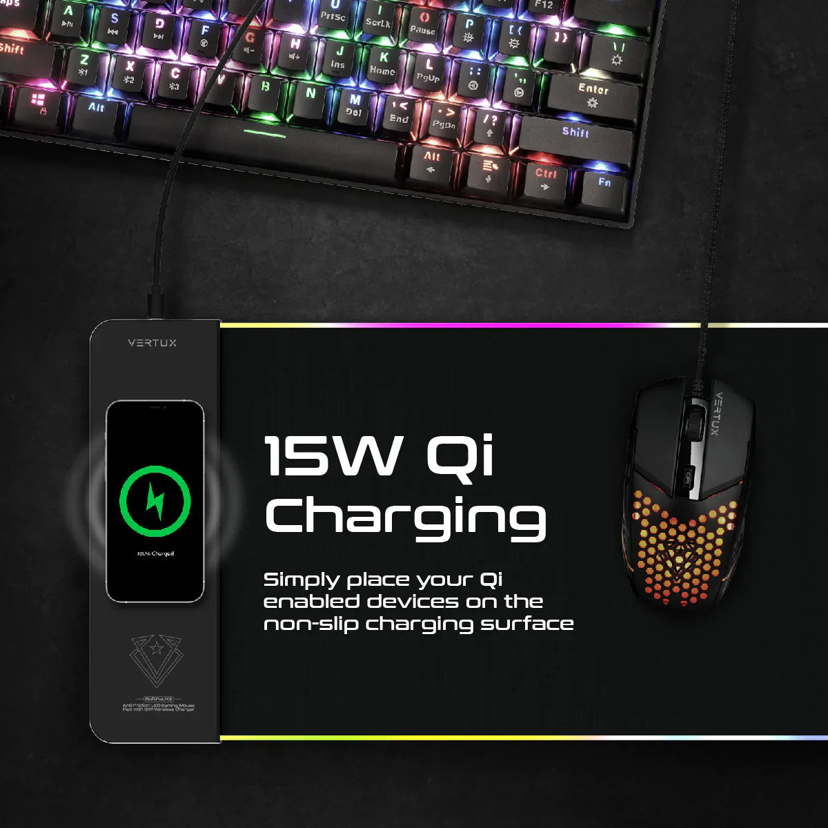 Vertux RaftPad-Qi Mouse Pad With 15W Wireless Charger - ALAMAT